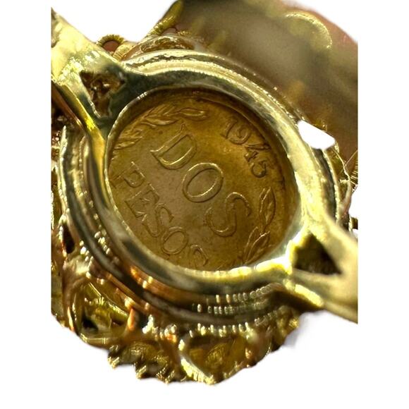 14K Yellow Gold Ring with Dos Peso Gold Coin, .12cttw Diamond & Pearls (7594) - Picture 3 of 8